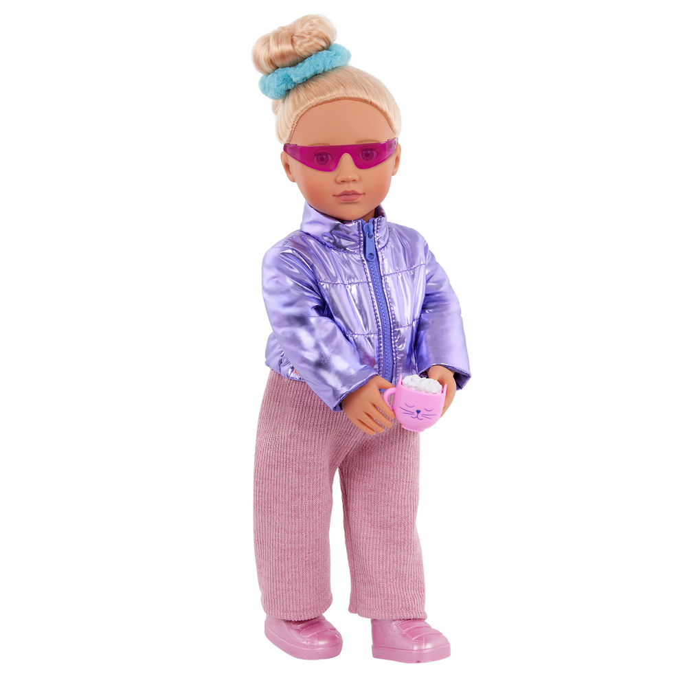 Puffy & Comfy - Winter Outfit for 46cm Dolls - Purple Coat & Pink Trousers - Doll Clothes - Our Generation UK