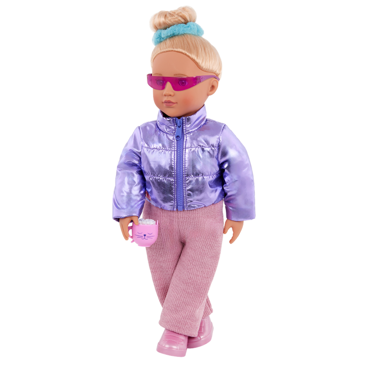 Puffy & Comfy - Winter Outfit for 46cm Dolls - Purple Coat & Pink Trousers - Doll Clothes - Our Generation UK
