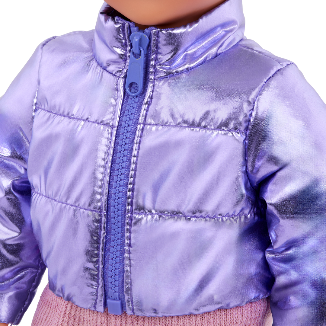 Puffy & Comfy - Winter Outfit for 46cm Dolls - Purple Coat & Pink Trousers - Doll Clothes - Our Generation UK