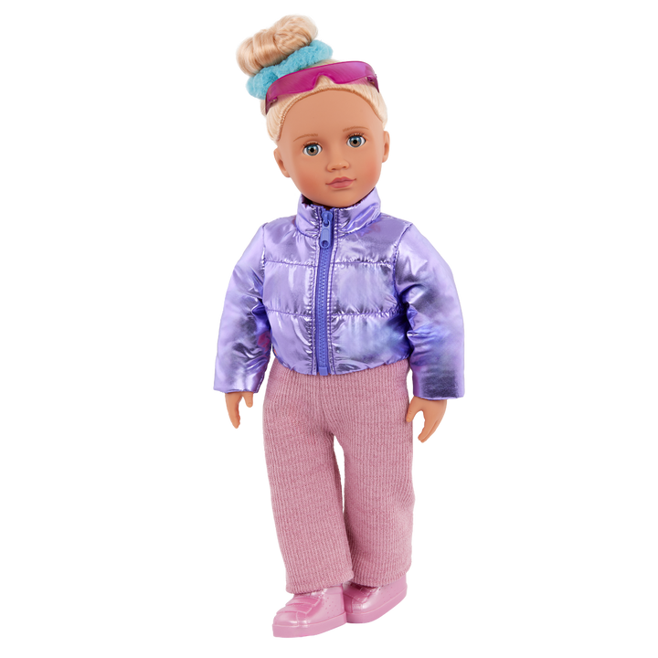 Puffy & Comfy - Winter Outfit for 46cm Dolls - Purple Coat & Pink Trousers - Doll Clothes - Our Generation UK