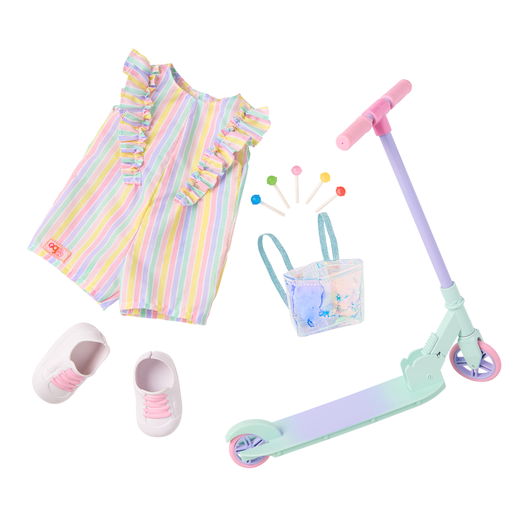 Ride the Rainbow - Outfit for 46cm Dolls - Scooter for Dolls - Our Generation