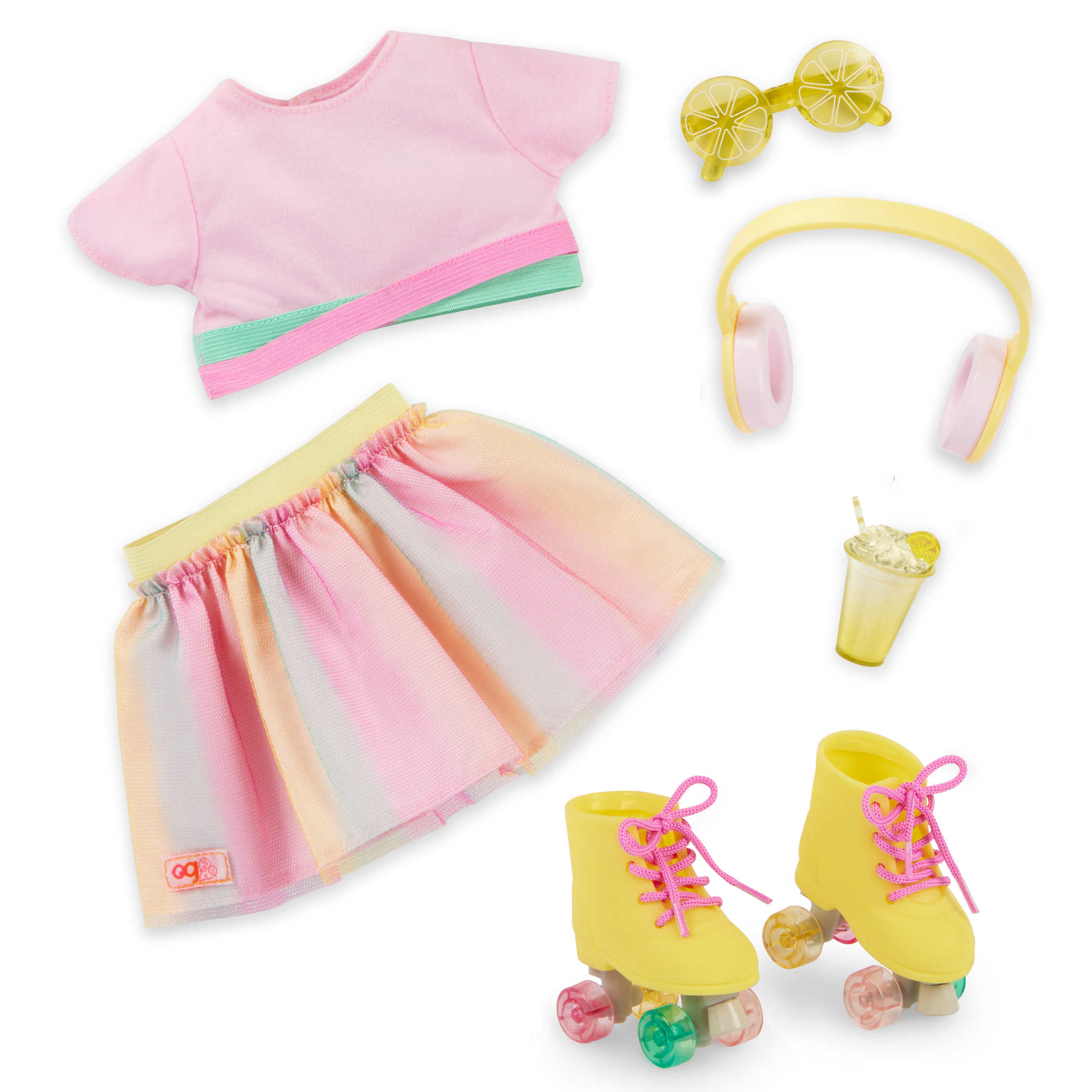 Rollerblades & Lemonade - Colourful Outdoor Outfits with Rollerblades - Skirt & Top - Doll Clothes - Our Generation