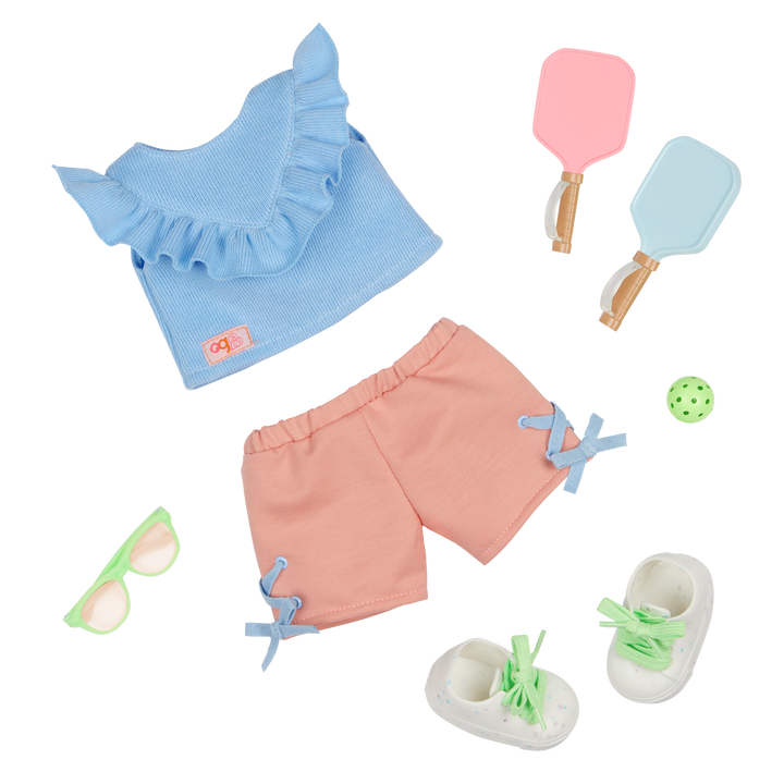 Serve with Love  - Pickleball Outfit for 46cm Dolls - Doll Clothes - Shorts & Top - Our Generation UK