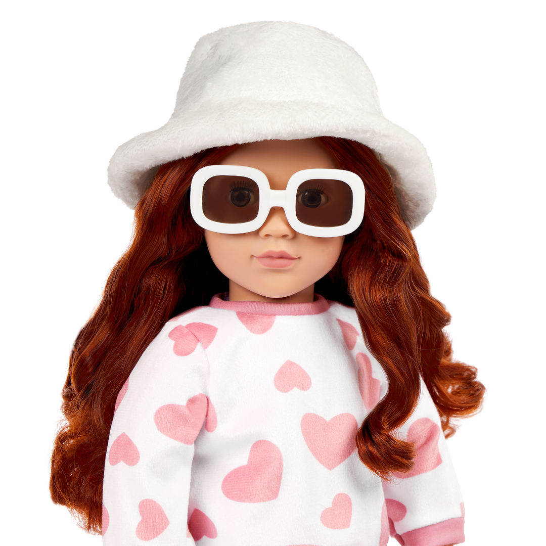 Furry Fun - 46cm Winter Outfit - Top & Skirt with Accessories - Silver Skirt & Heart Print Top - OG Doll Clothes - Our Generation