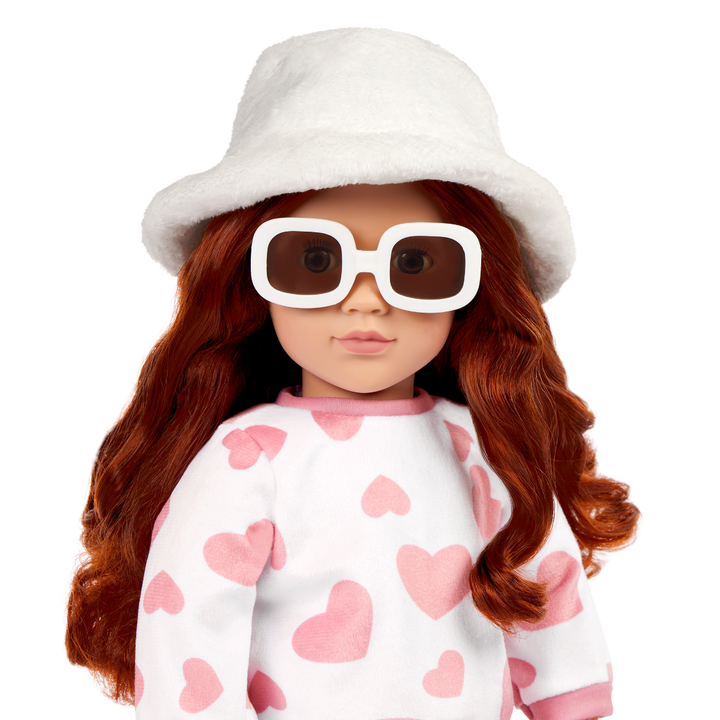 Furry Fun - 46cm Winter Outfit - Top & Skirt with Accessories - Silver Skirt & Heart Print Top - OG Doll Clothes - Our Generation