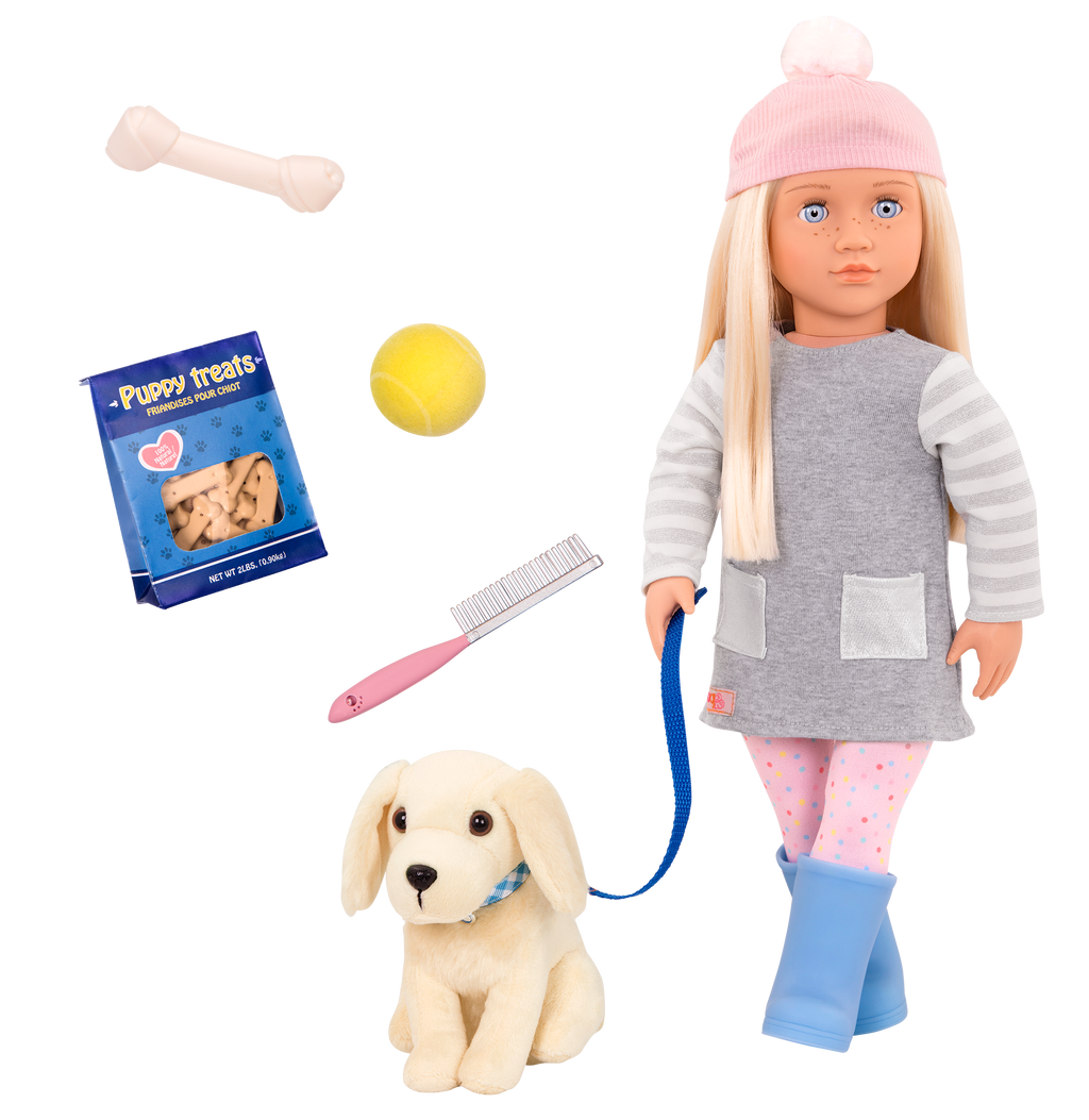 Meagan - 46cm Doll & Pet - OG Doll with Blonde Hair & Blue Eyes - 15cm Plush Golden Retriever Pup - Gifts for Ages 3 Years + - Our Generation