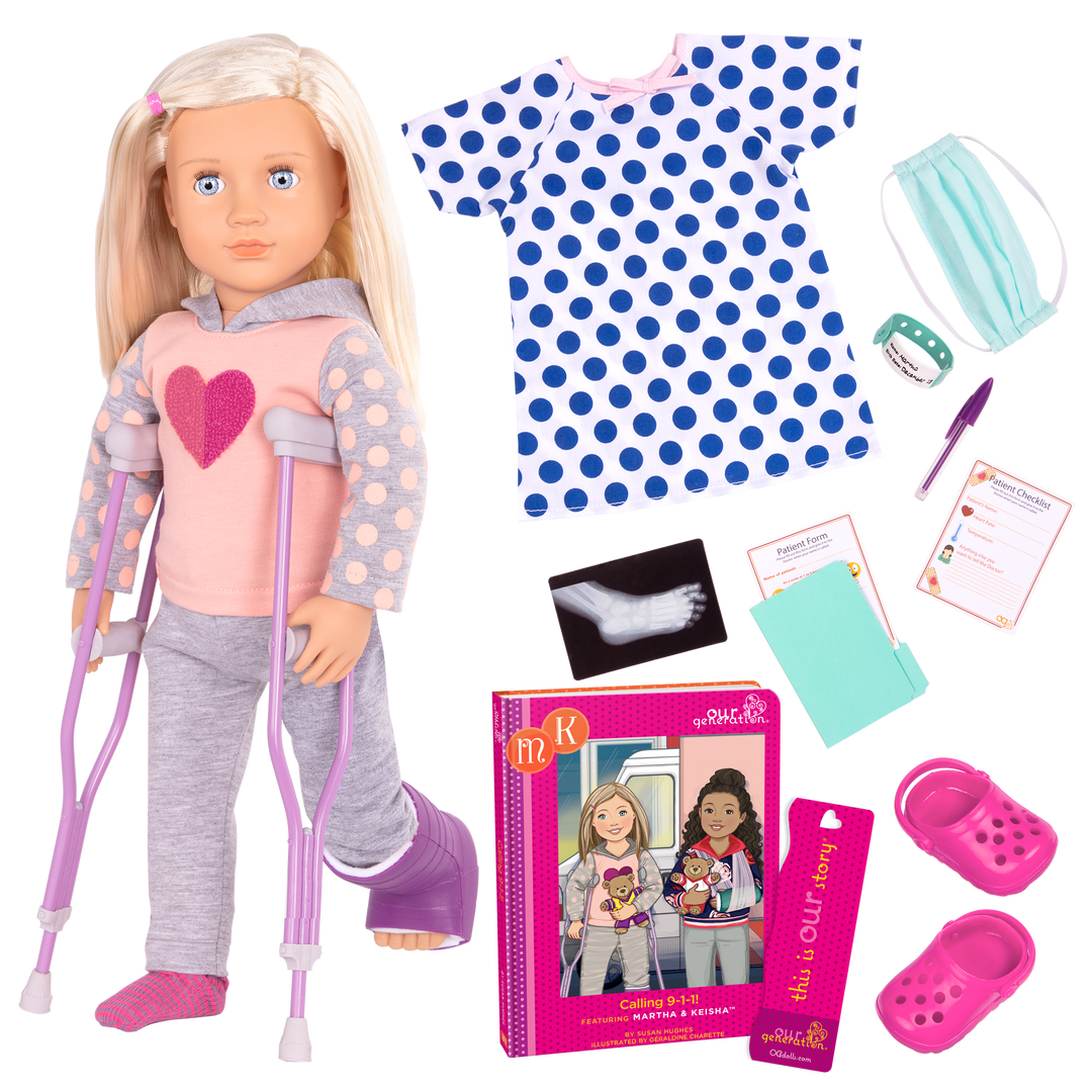 Martha - OG Medical Doll - OG Doll with Blonde Hair & Blue Eyes - Doll with Crutches & Accessories - Doll & Storybook - Toys & Gifts for Kids - Our Generation UK