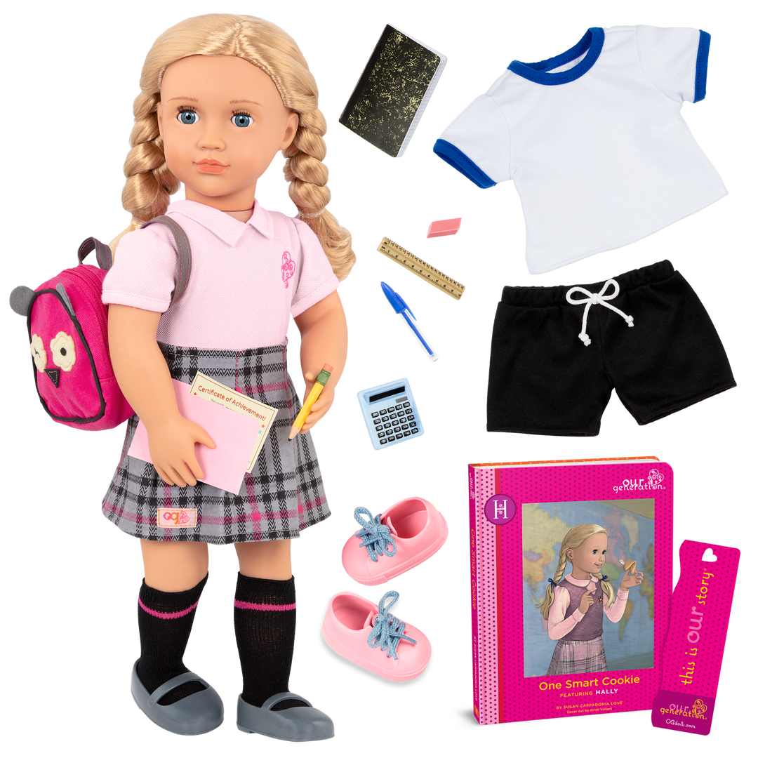 Hally - 46cm School Doll - Doll with x2 School Outfits - Blonde Hair & Blue Eyes - Doll with Storybook - Toys & Gifts - Our Generation