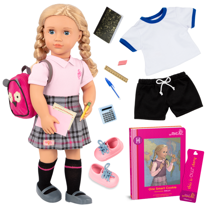 Hally - 46cm School Doll - Doll with x2 School Outfits - Blonde Hair & Blue Eyes - Doll with Storybook - Toys & Gifts - Our Generation