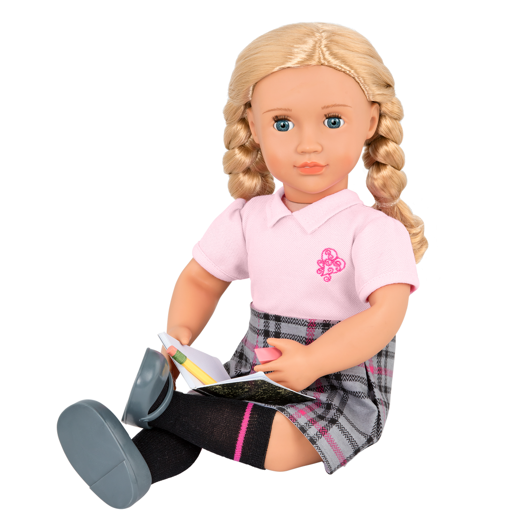 Hally - 46cm School Doll - Doll with x2 School Outfits - Blonde Hair & Blue Eyes - Doll with Storybook - Toys & Gifts - Our Generation