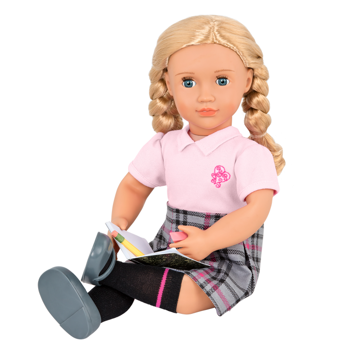 Hally - 46cm School Doll - Doll with x2 School Outfits - Blonde Hair & Blue Eyes - Doll with Storybook - Toys & Gifts - Our Generation