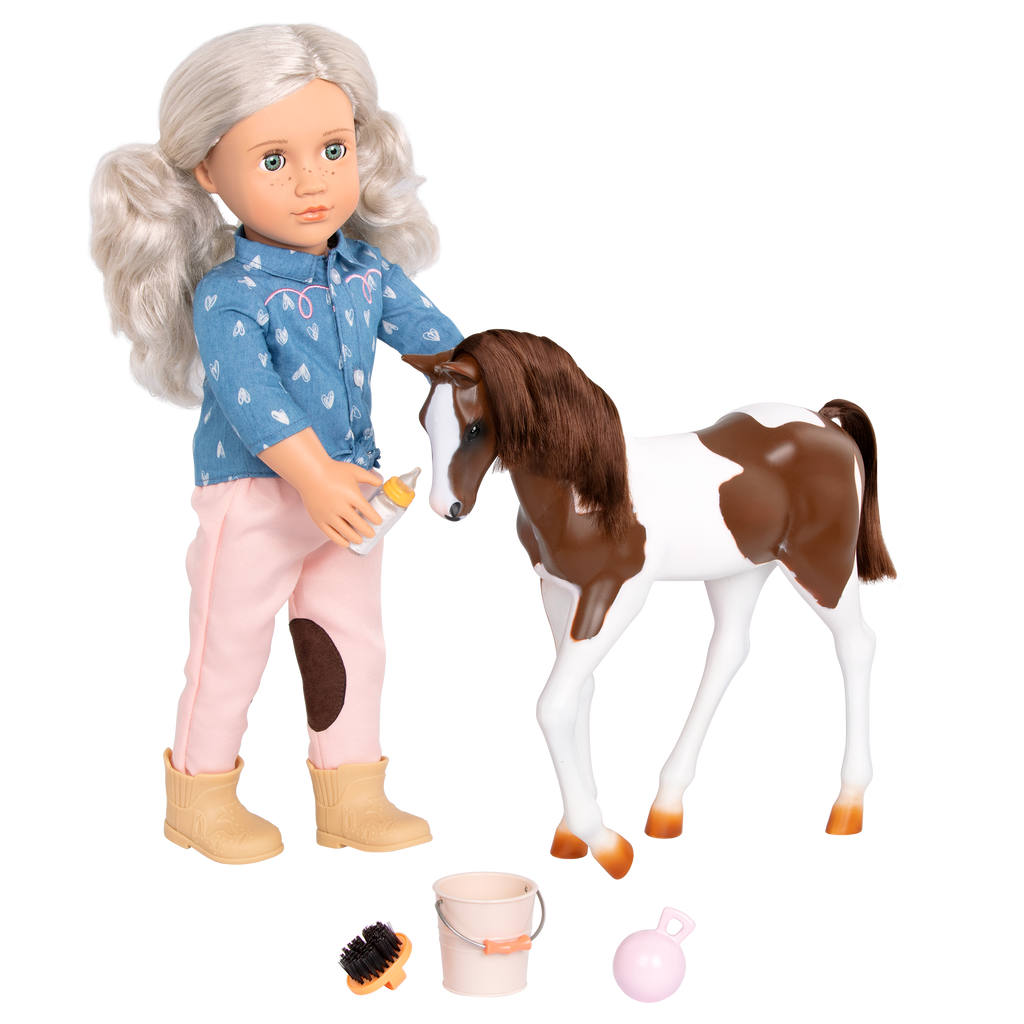 Yanira - 46cm Doll & Pet Foal - Doll with Blue Eyes & Grey Hair - Toys & Gifts for Kids - Our Generation
