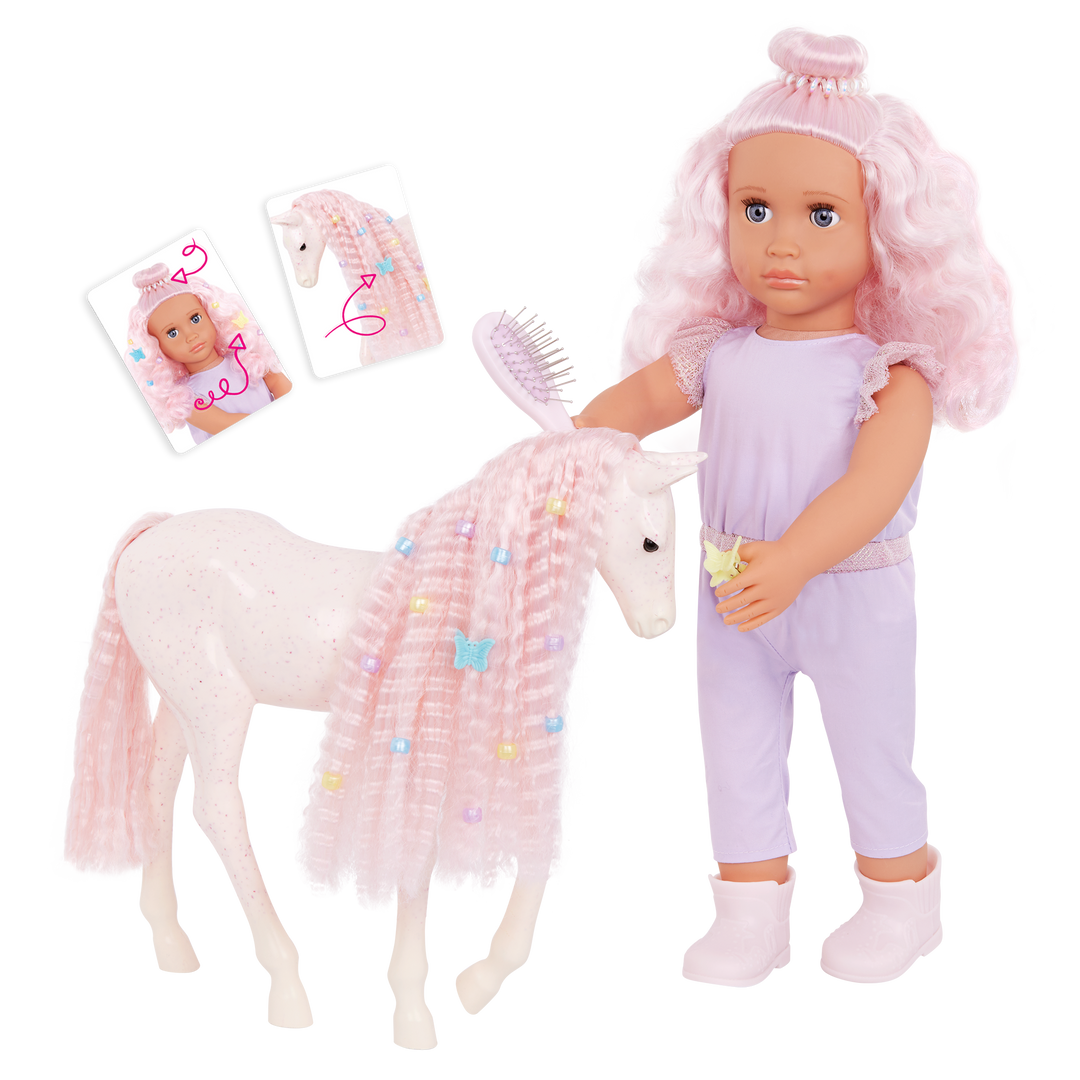 Elara & Lumina - 46cm OG Doll with Pet Foal - Doll with Pink Hair & Blue Eyes - Foal with Pink Hair & Brush - Doll & Pet - Gifts for Kids - Toys for Ages 3 to 12 Years - Our Generation