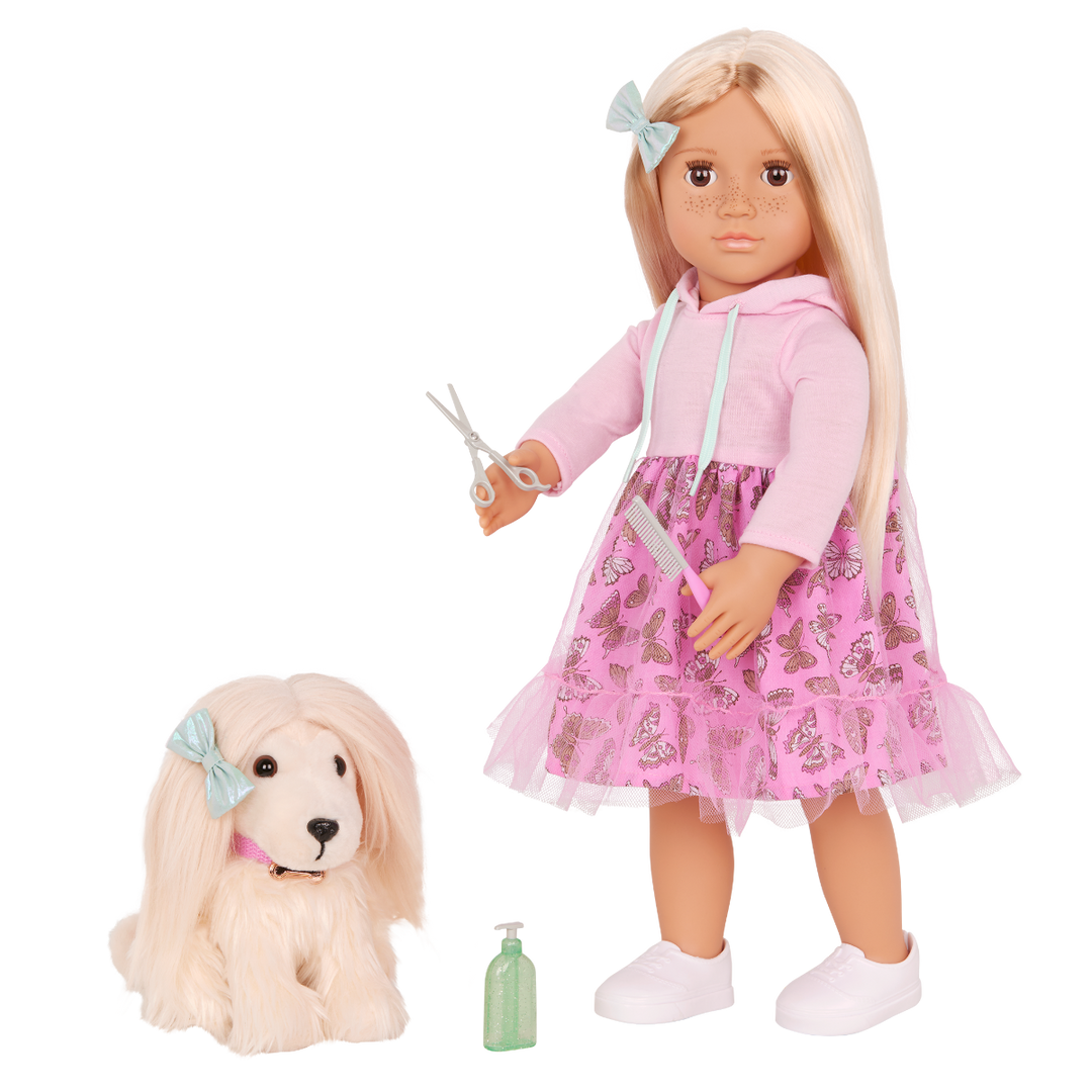 Hattie & Bella - 46cm Doll & Puppy - OG Doll with Blonde Hair, Brown Eyes & Freckles - Puppy with Cream Fur - Toys & Gifts for Girls - Ages 3 Years + - Our Generation