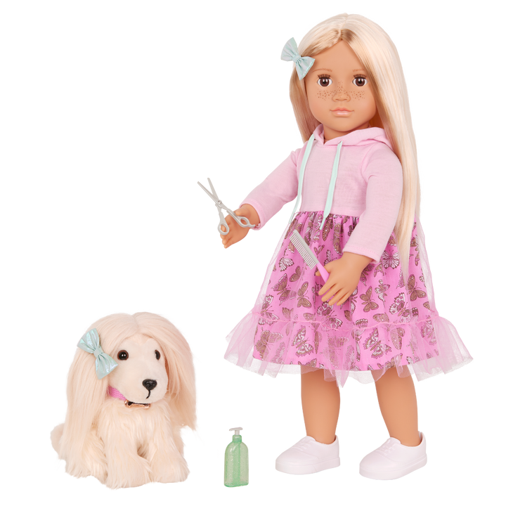 Hattie & Bella - 46cm Doll & Puppy - OG Doll with Blonde Hair, Brown Eyes & Freckles - Puppy with Cream Fur - Toys & Gifts for Girls - Ages 3 Years + - Our Generation