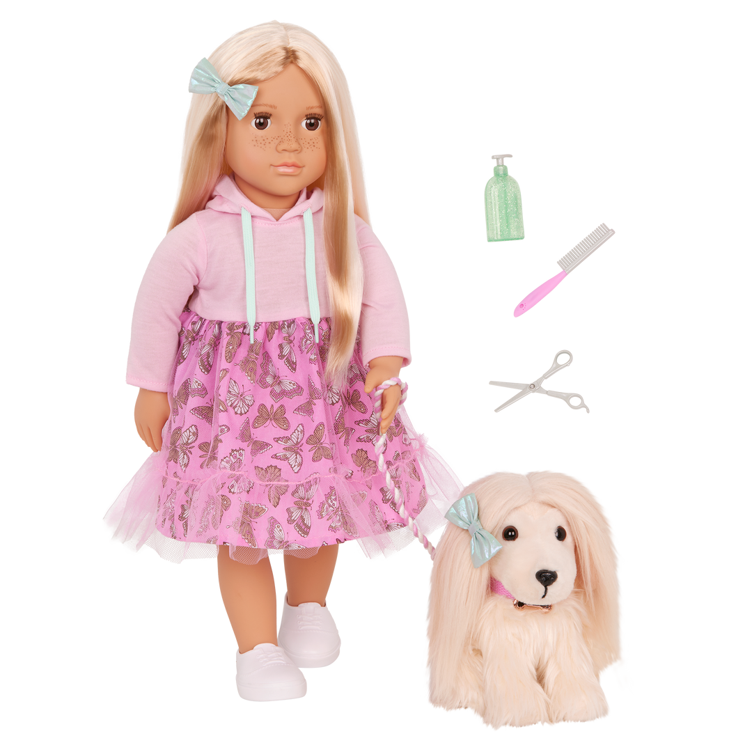 Hattie & Bella - 46cm Doll & Puppy - OG Doll with Blonde Hair, Brown Eyes & Freckles - Puppy with Cream Fur - Toys & Gifts for Girls - Ages 3 Years + - Our Generation