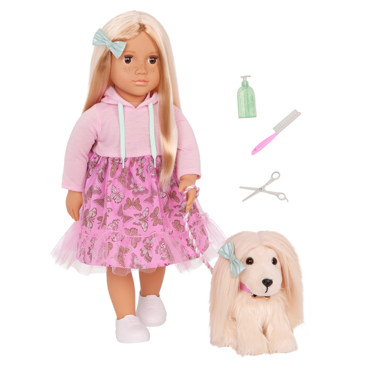 Hattie & Bella - 46cm Doll & Puppy - OG Doll with Blonde Hair, Brown Eyes & Freckles - Puppy with Cream Fur - Toys & Gifts for Girls - Ages 3 Years + - Our Generation