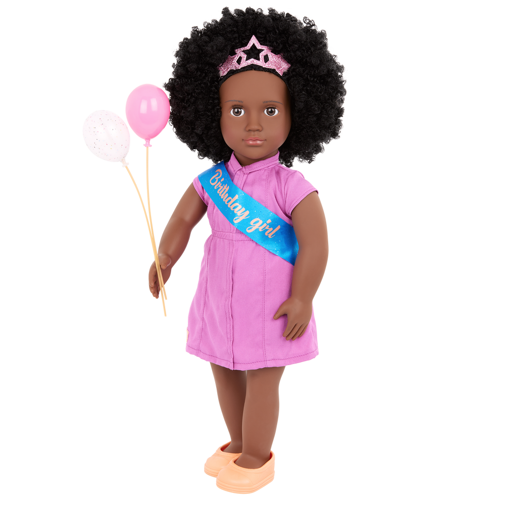 Kehlani - 46cm Birthday Party Doll - OG Doll with Brown Hair & Eyes - Birthday Sash & Balloons - Toys & Gifts for Kids - Our Generation