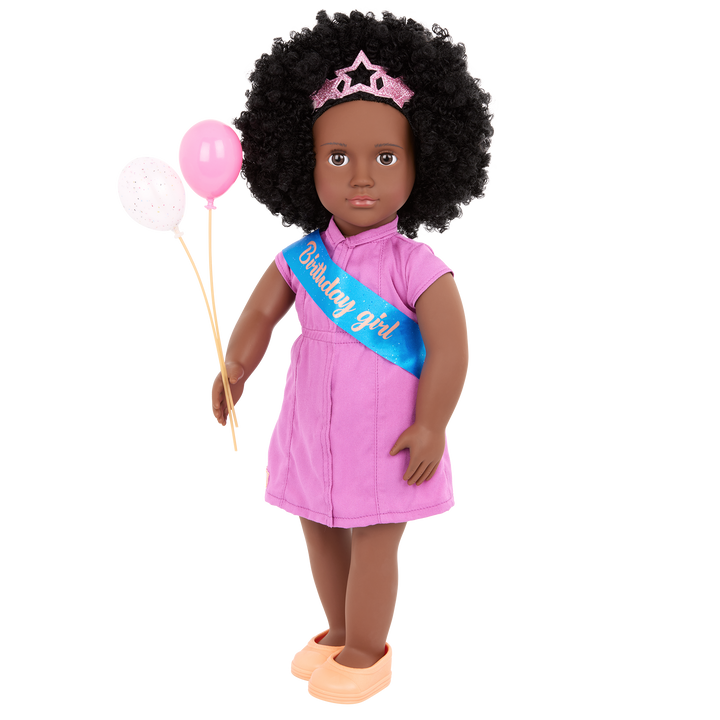 Kehlani - 46cm Birthday Party Doll - OG Doll with Brown Hair & Eyes - Birthday Sash & Balloons - Toys & Gifts for Kids - Our Generation