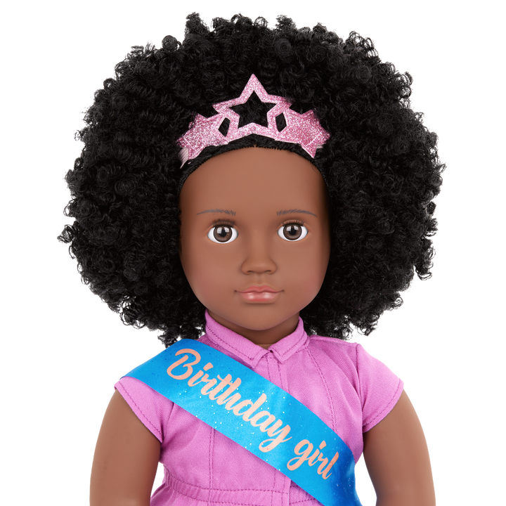 Kehlani - 46cm Birthday Party Doll - OG Doll with Brown Hair & Eyes - Birthday Sash & Balloons - Toys & Gifts for Kids - Our Generation