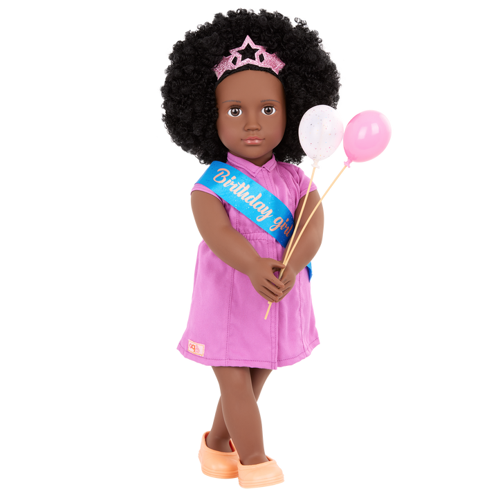 Kehlani - 46cm Birthday Party Doll - OG Doll with Brown Hair & Eyes - Birthday Sash & Balloons - Toys & Gifts for Kids - Our Generation