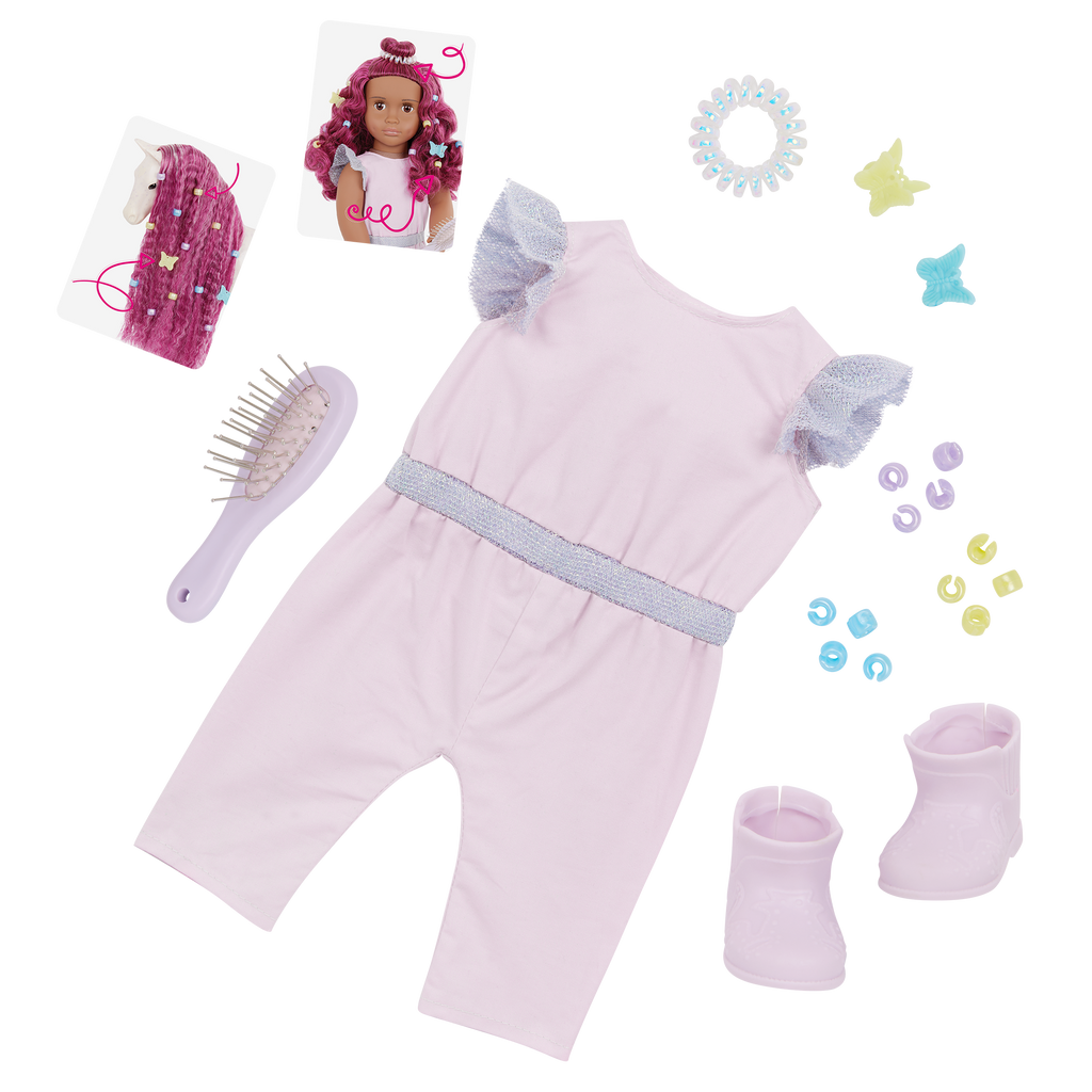 Estra & Delta - 46cm Doll & 20cm Foal - Doll with Purple Hair - Doll & Pet - Our Generation