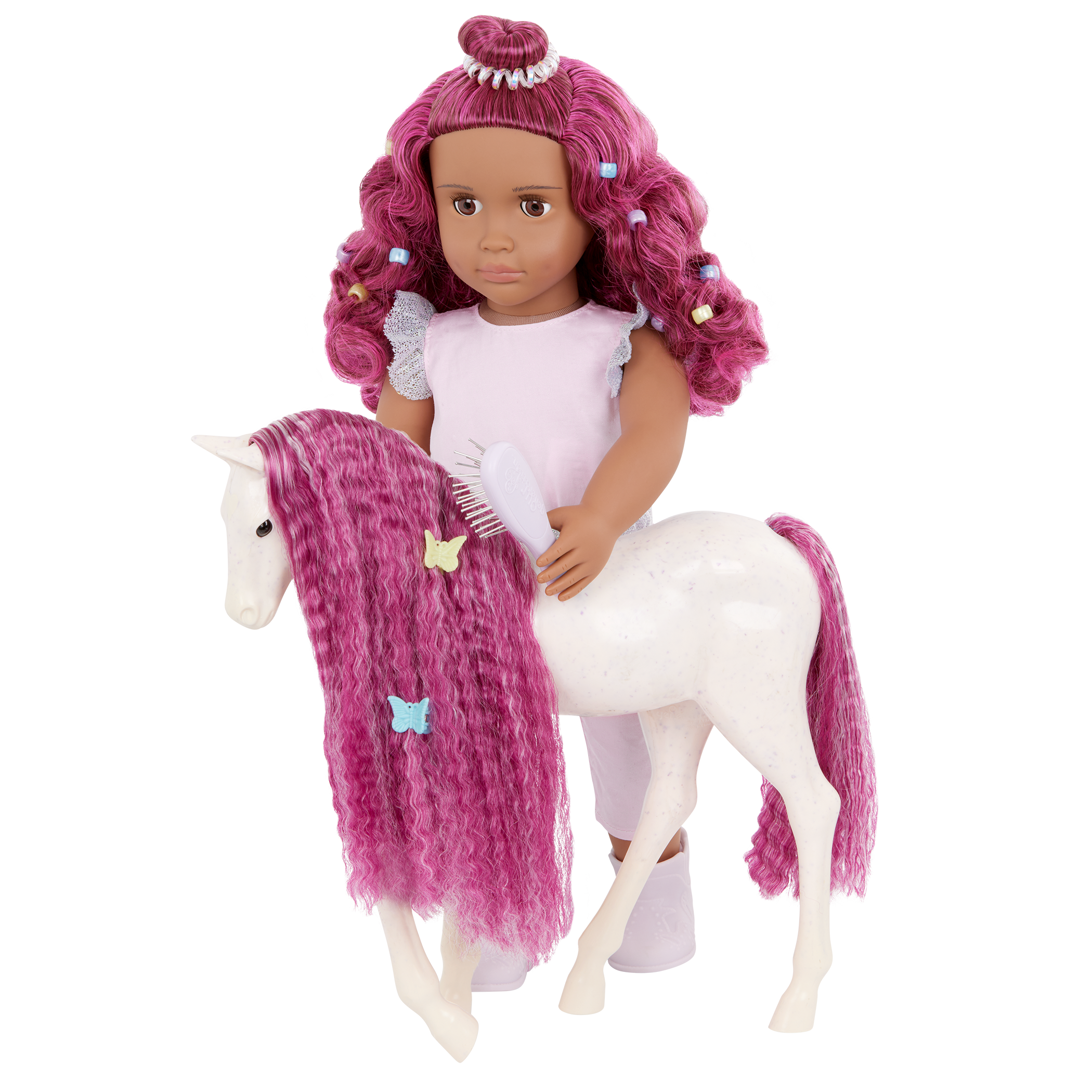 Estra & Delta - 46cm Doll & 20cm Foal - Doll with Purple Hair - Doll & Pet - Our Generation
