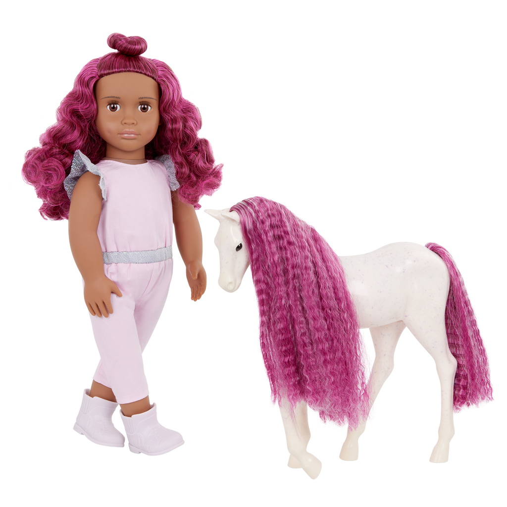 Estra & Delta - 46cm Doll & 20cm Foal - Doll with Purple Hair - Doll & Pet - Our Generation