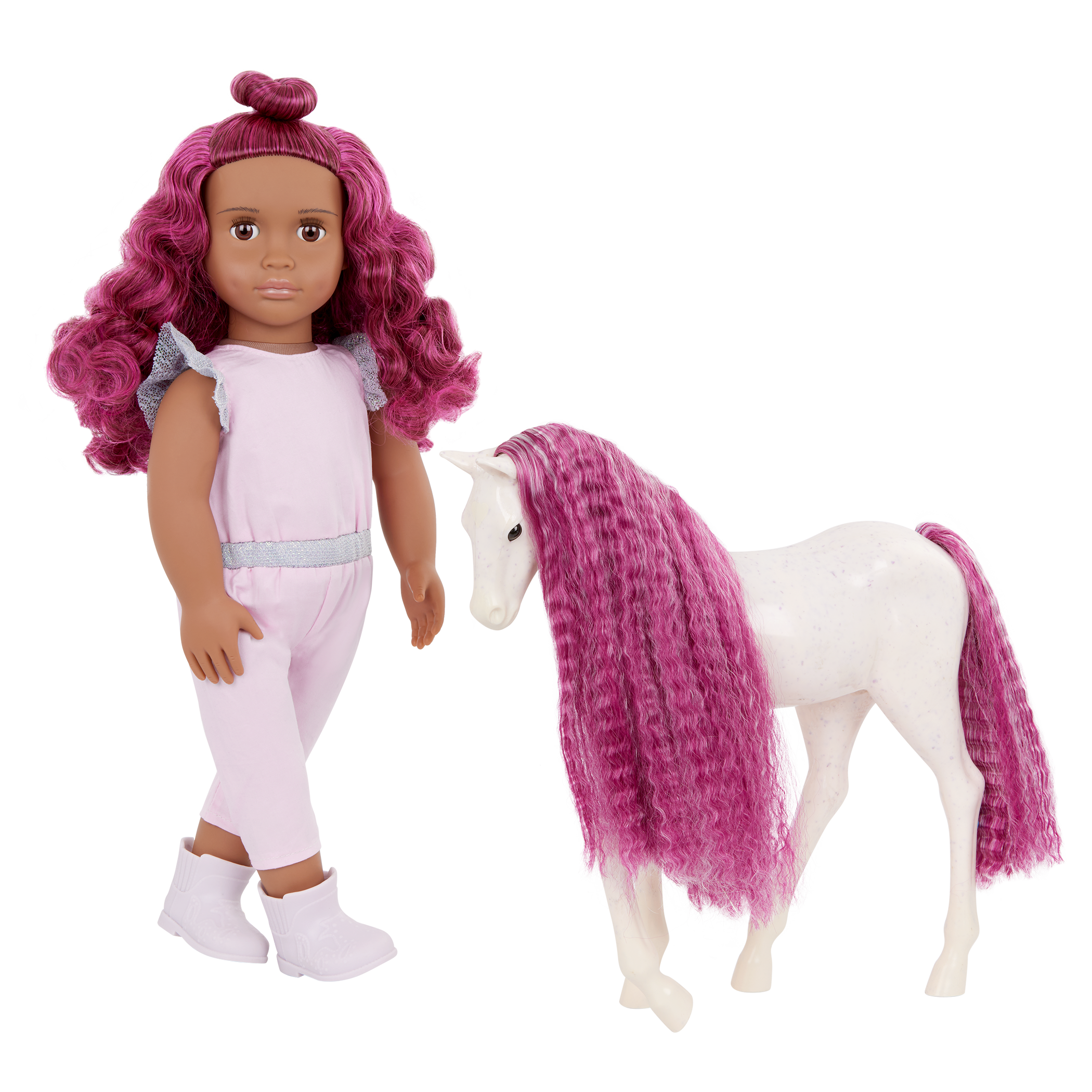 Estra & Delta - 46cm Doll & 20cm Foal - Doll with Purple Hair - Doll & Pet - Our Generation