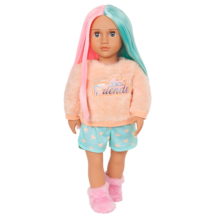 Lumi - 46cm Sleepover Doll - OG Doll with Pink & Green Hair - Toys & Gifts for Kids - Our Generation UK