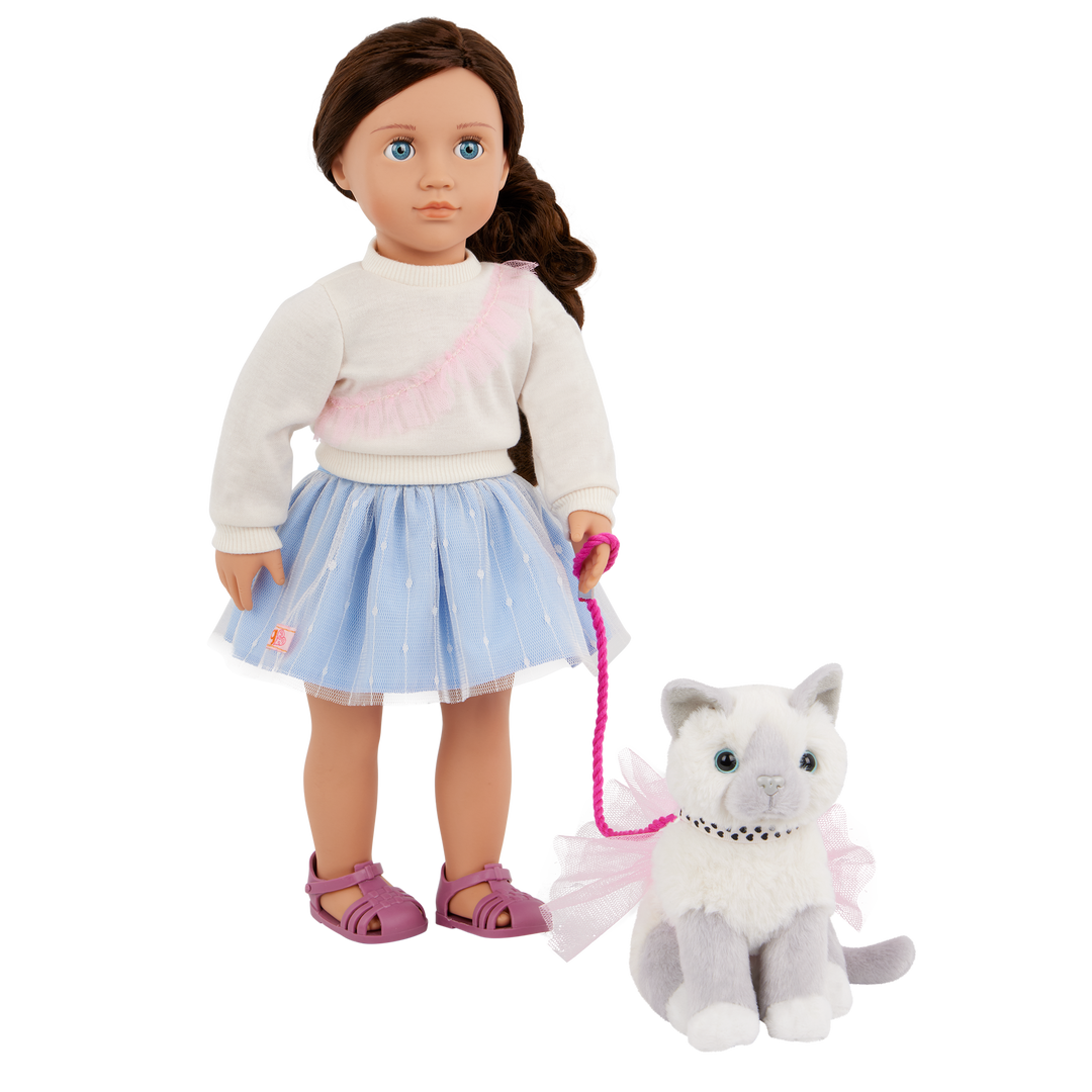 Mindy & Pepper - 46cm Doll & Pet Kitten - OG Doll with Blue Eyes & Brown Hair - Pet Accessories - Gifts for Kids - 3 Years + Our Generation