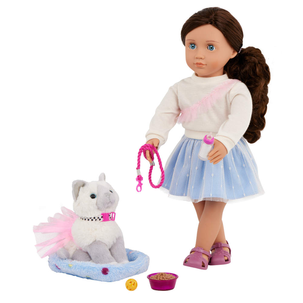 Mindy & Pepper - 46cm Doll & Pet Kitten - OG Doll with Blue Eyes & Brown Hair - Pet Accessories - Gifts for Kids - 3 Years + Our Generation