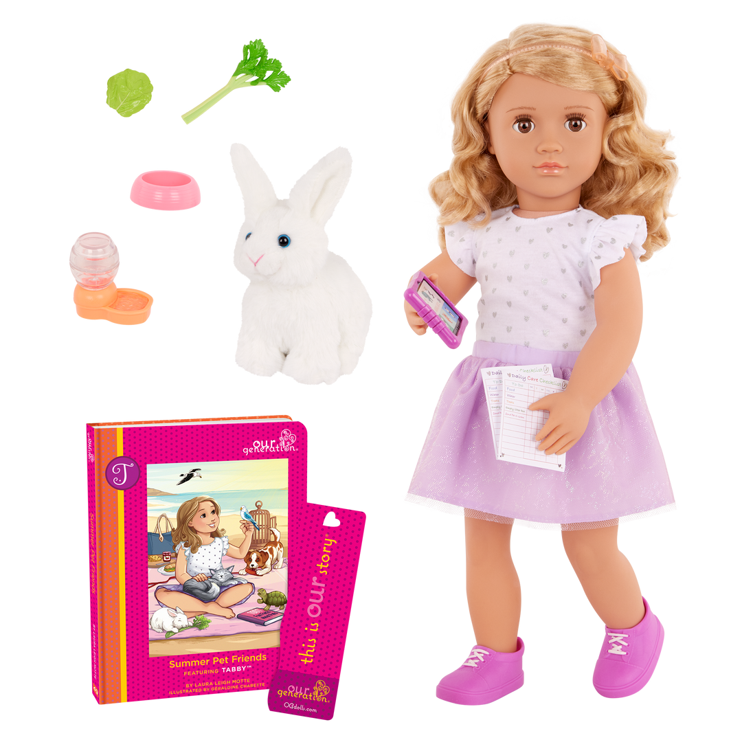  Tabby - OG Doll & Pet Bunny Rabbit - Doll with Blonde Hair & Brown Eyes - Deluxe Doll - Doll with Storybook - Gifts for Kids - Our Generation UK