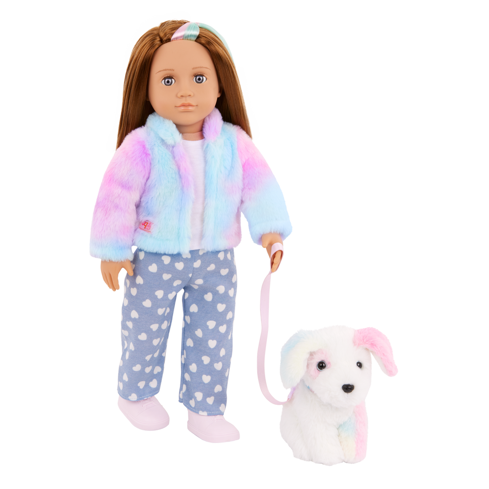 Skylar & Bow - 46cm Doll & Pet Puppy - OG Doll with Brown Hair & Violet Eyes - Pet Puppy with Colourful Fur - Toys & Gifts for Kids - Our Generation UK