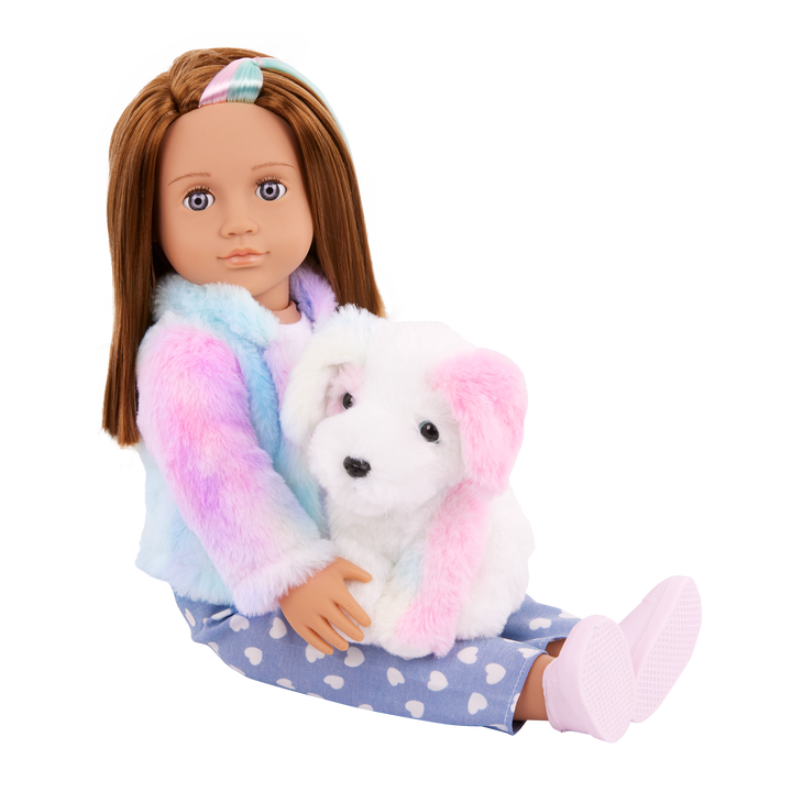 Skylar & Bow - 46cm Doll & Pet Puppy - OG Doll with Brown Hair & Violet Eyes - Pet Puppy with Colourful Fur - Toys & Gifts for Kids - Our Generation UK
