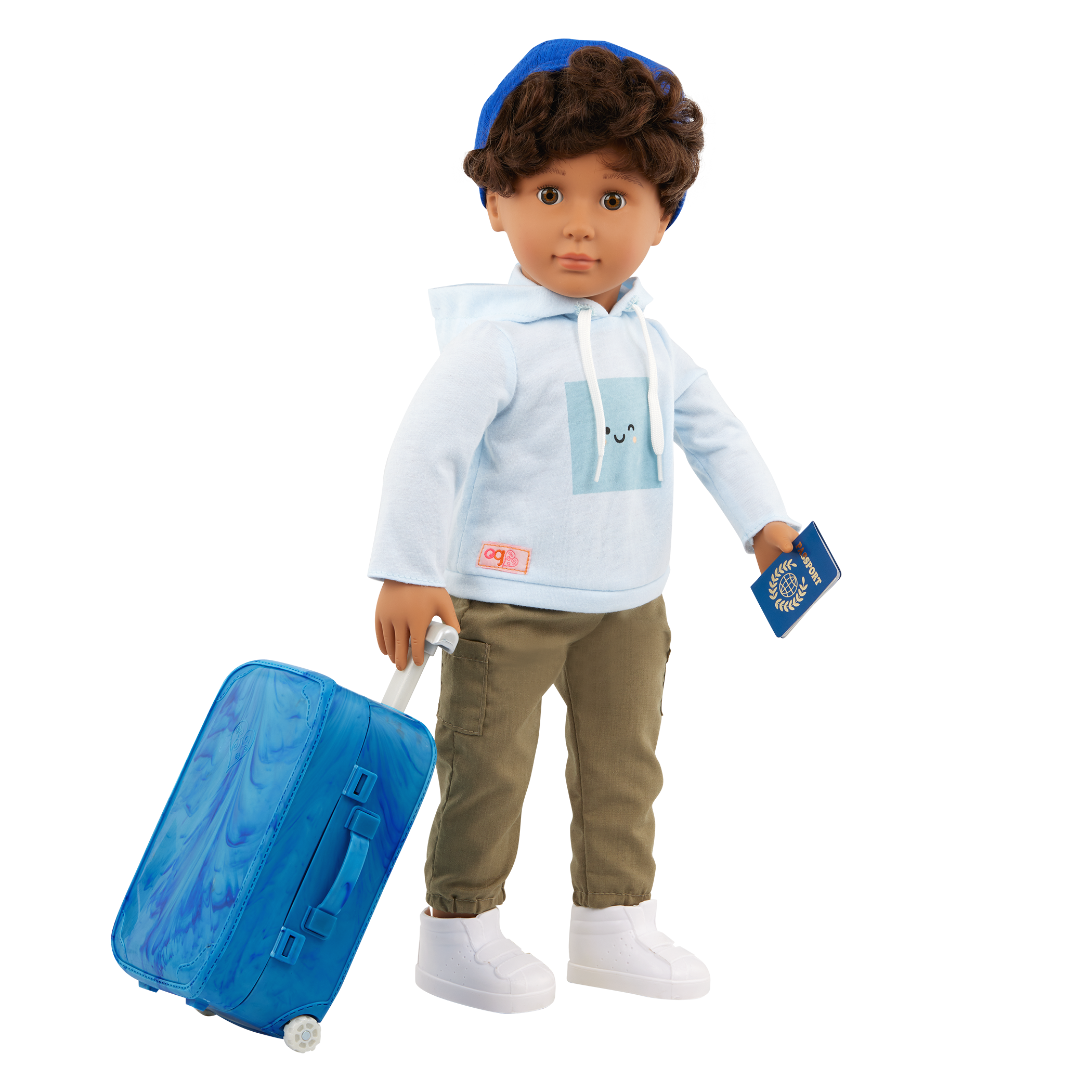 Milo - 46cm Boy Doll - Travel Doll with Blue Suitcase & Accesories- Boy Doll with Brown Hair & Eyes - Toys & Gifts for Kids - Our Generation