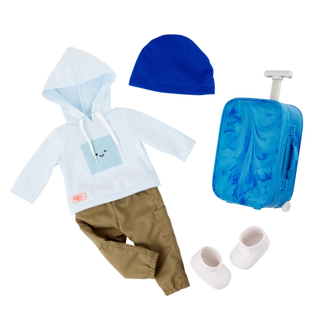Milo - 46cm Boy Doll - Travel Doll with Blue Suitcase & Accesories- Boy Doll with Brown Hair & Eyes - Toys & Gifts for Kids - Our Generation