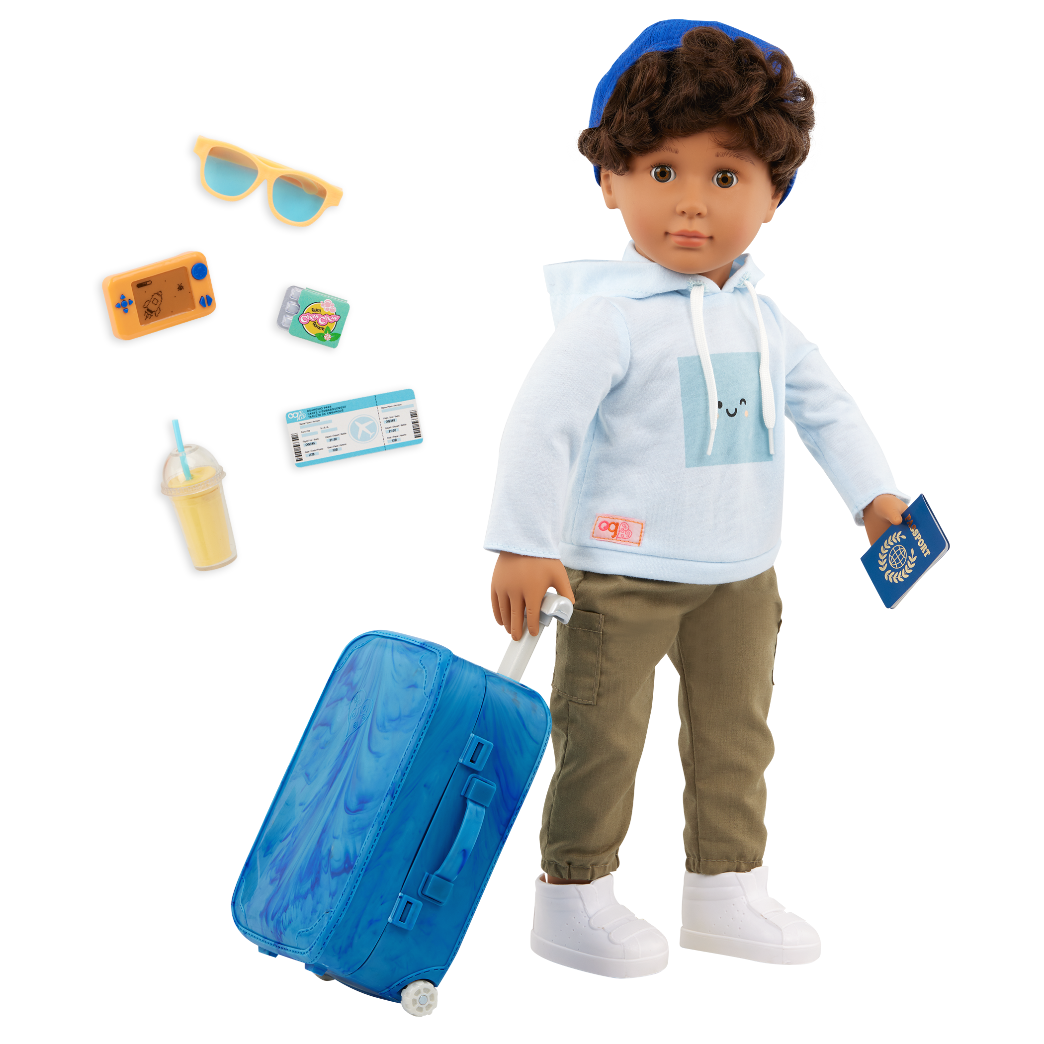 Milo - 46cm Boy Doll - Travel Doll with Blue Suitcase & Accesories- Boy Doll with Brown Hair & Eyes - Toys & Gifts for Kids - Our Generation