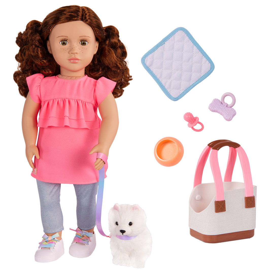 Becca & Pearl - 46cm OG Doll & Pet - Doll & Pet Puppy - Doll with Brown Hair, Hazel Eyes & Freckles - Gifts for Kids Ages 3 Years + - Our Generation UK