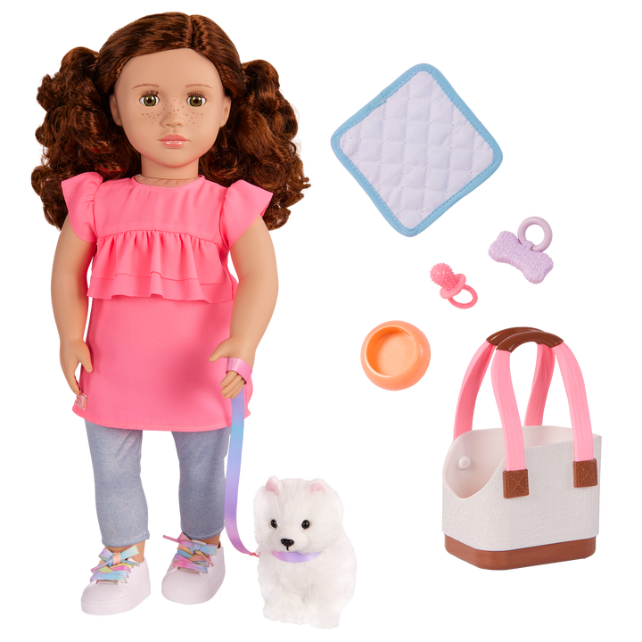 Becca & Pearl - 46cm OG Doll & Pet - Doll & Pet Puppy - Doll with Brown Hair, Hazel Eyes & Freckles - Gifts for Kids Ages 3 Years + - Our Generation UK