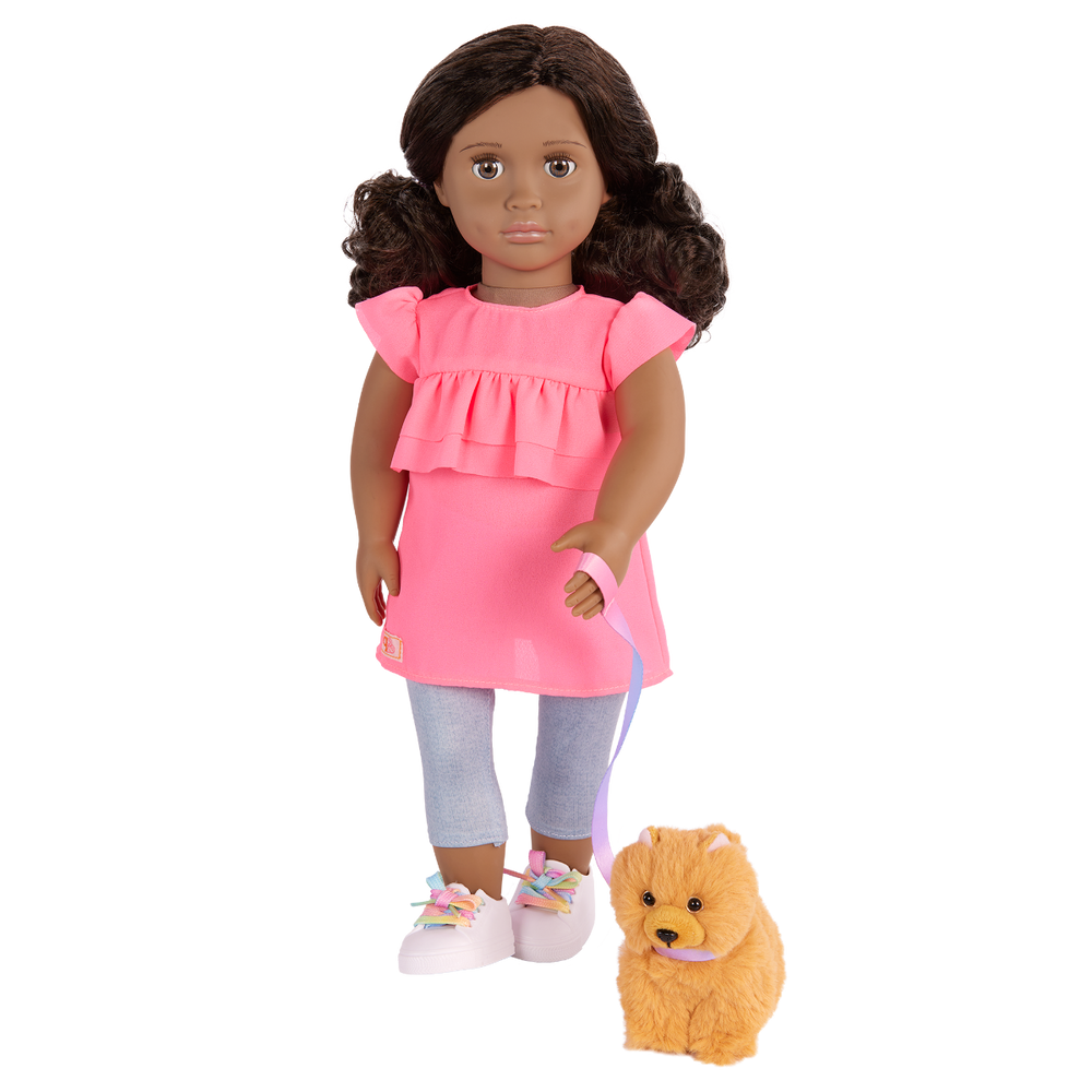 Ayanna & Goldie - 46cm OG Doll & Pet Puppy - 46cm Doll with Black Hair & Brown Eyes - 15cm Pup with Golden Fur - Toys & Gifts for Kids - Our Generation