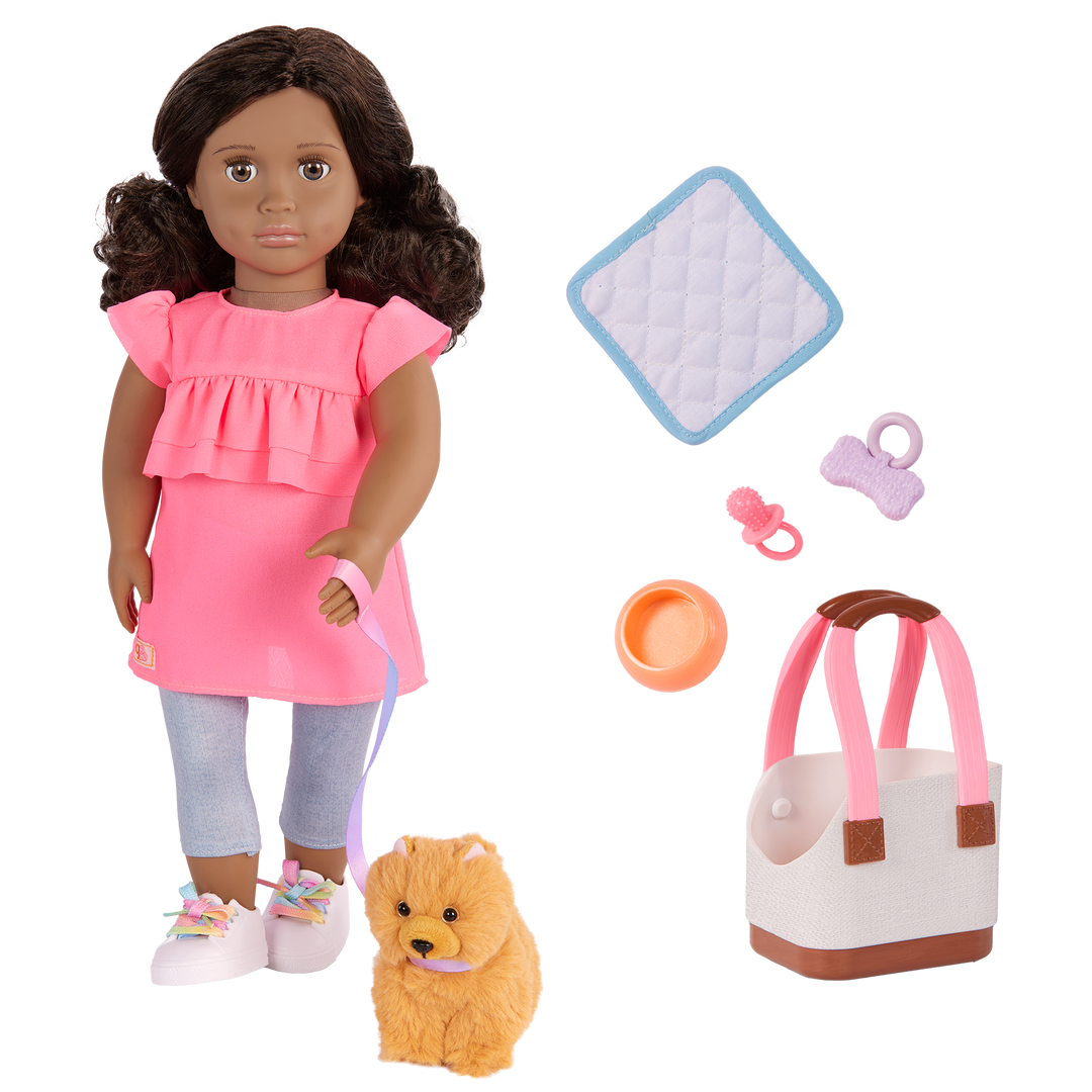 Ayanna & Goldie - 46cm OG Doll & Pet Puppy - 46cm Doll with Black Hair & Brown Eyes - 15cm Pup with Golden Fur - Toys & Gifts for Kids - Our Generation