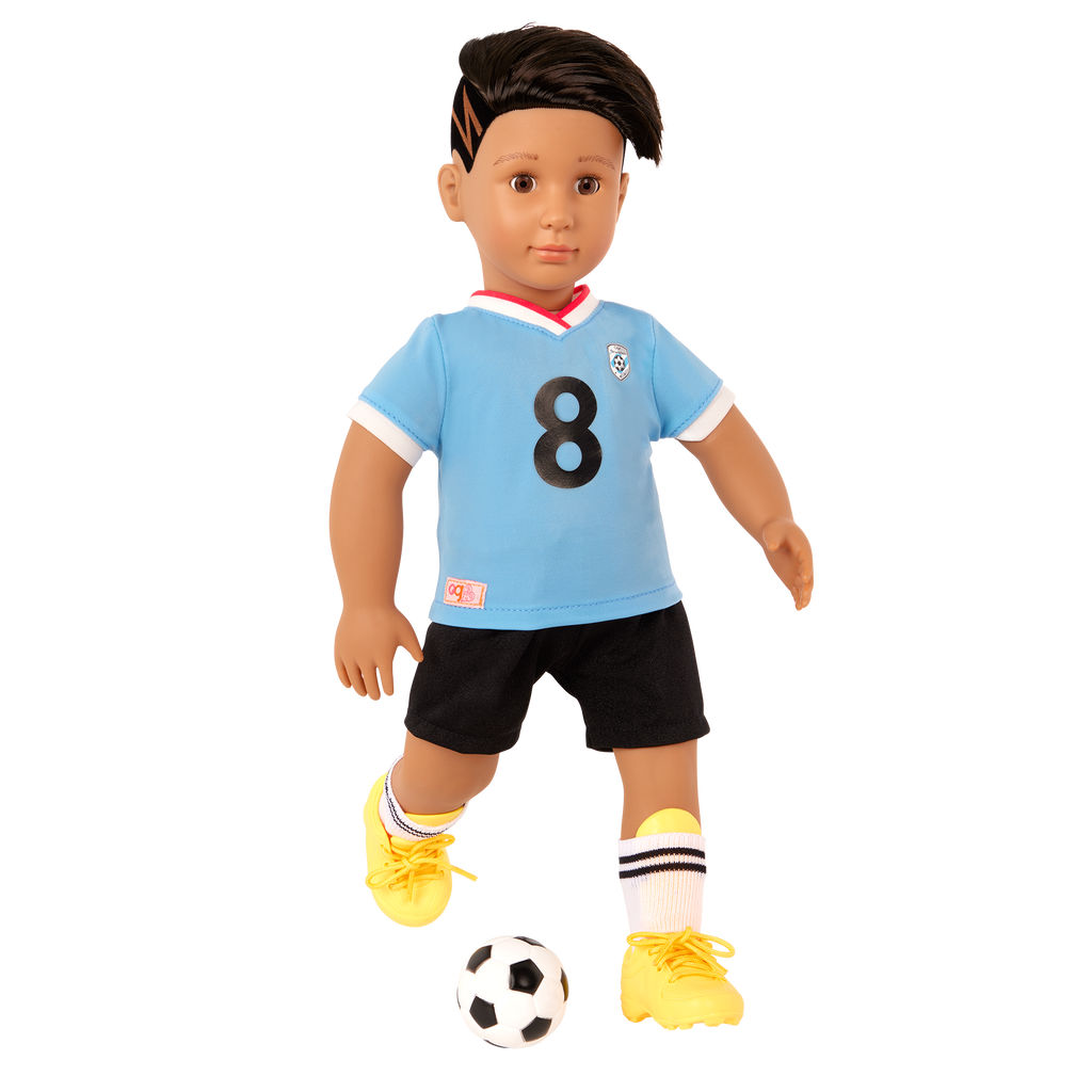 Mateo - 46cm Football Doll with Accessories - OG Boy Doll with Brown Hair & Eyes- Gift Ideas for Kids - Our Generation UK