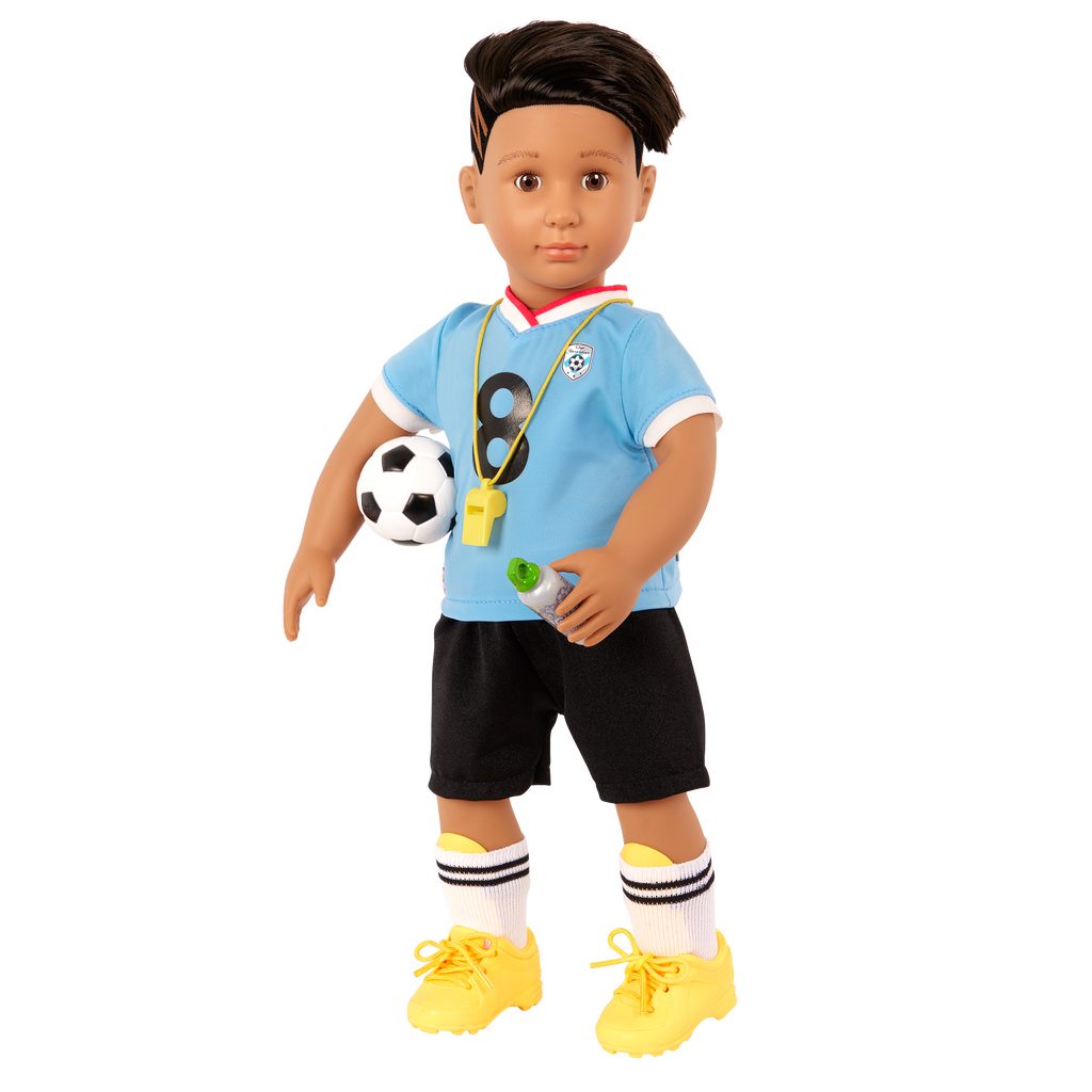 Mateo - 46cm Football Doll with Accessories - OG Boy Doll with Brown Hair & Eyes- Gift Ideas for Kids - Our Generation UK