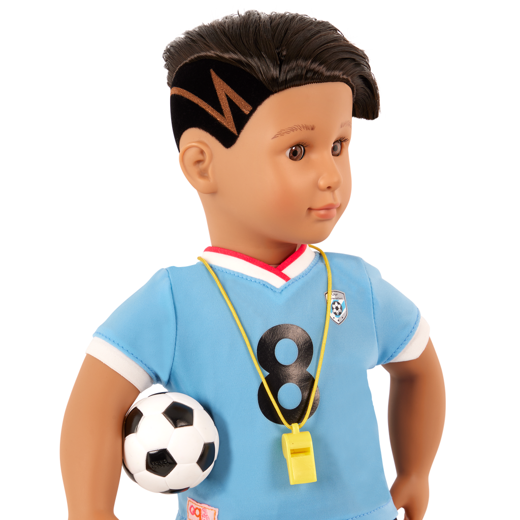 Mateo - 46cm Football Doll with Accessories - OG Boy Doll with Brown Hair & Eyes- Gift Ideas for Kids - Our Generation UK