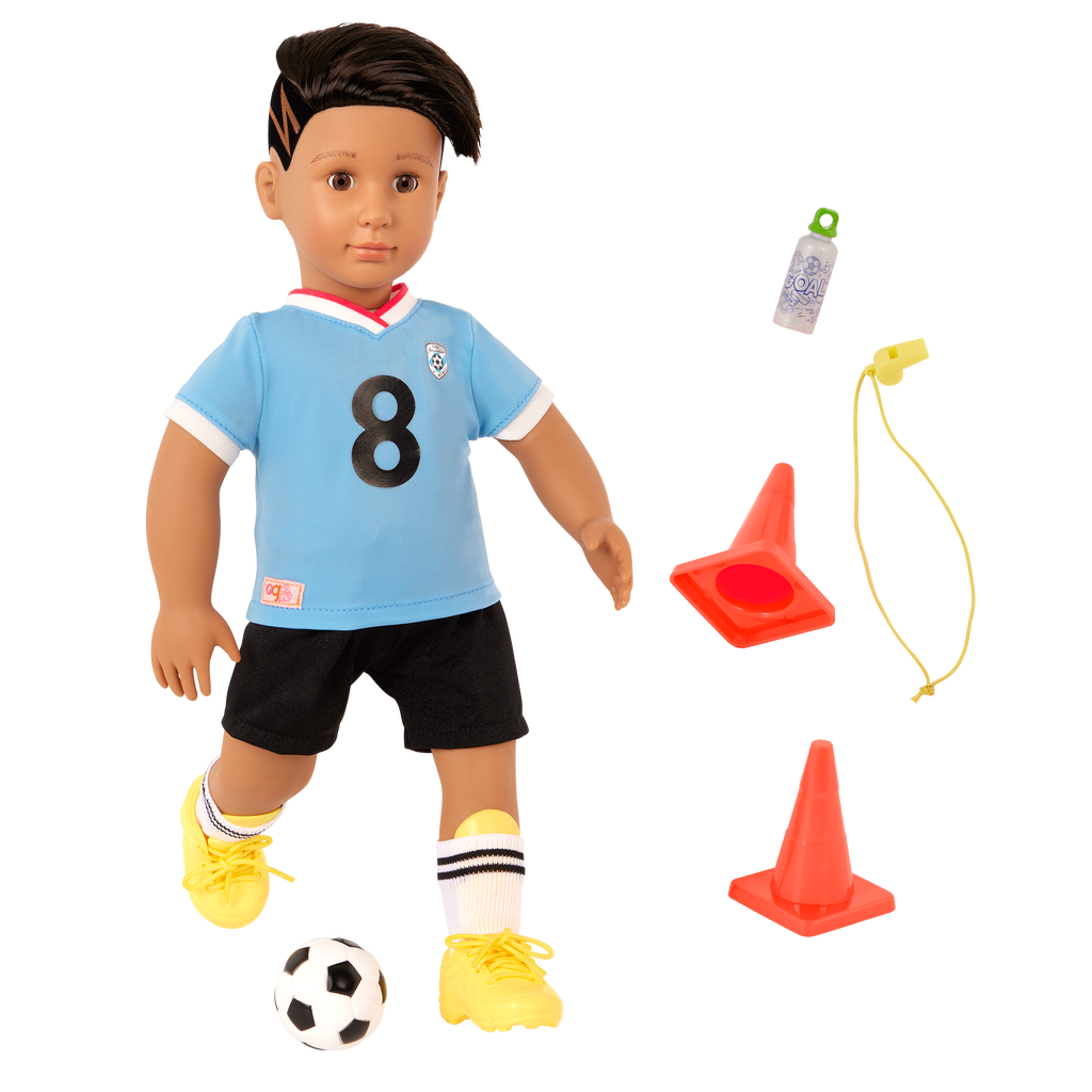 Mateo - 46cm Football Doll with Accessories - OG Boy Doll with Brown Hair & Eyes- Gift Ideas for Kids - Our Generation UK