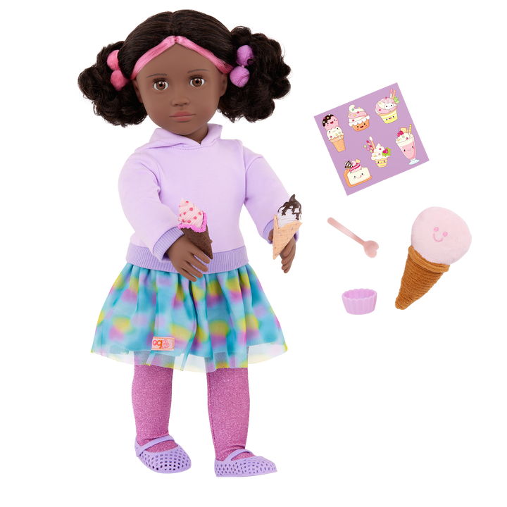 Ada - 46cm Ice Cream Activity Doll - OG Doll with Brown Eyes & Black Hair with Pink Highlight - Toys & Gifts for Kids - Our Generation