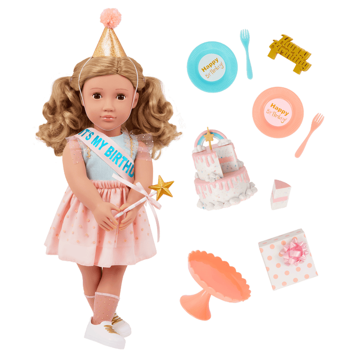 Romy - Our Generation 46cm Birthday - OG Doll with Blonde Hair & Brown Eyes - Birthday Accessories - Toys & Gifts for Kids - Our Generation