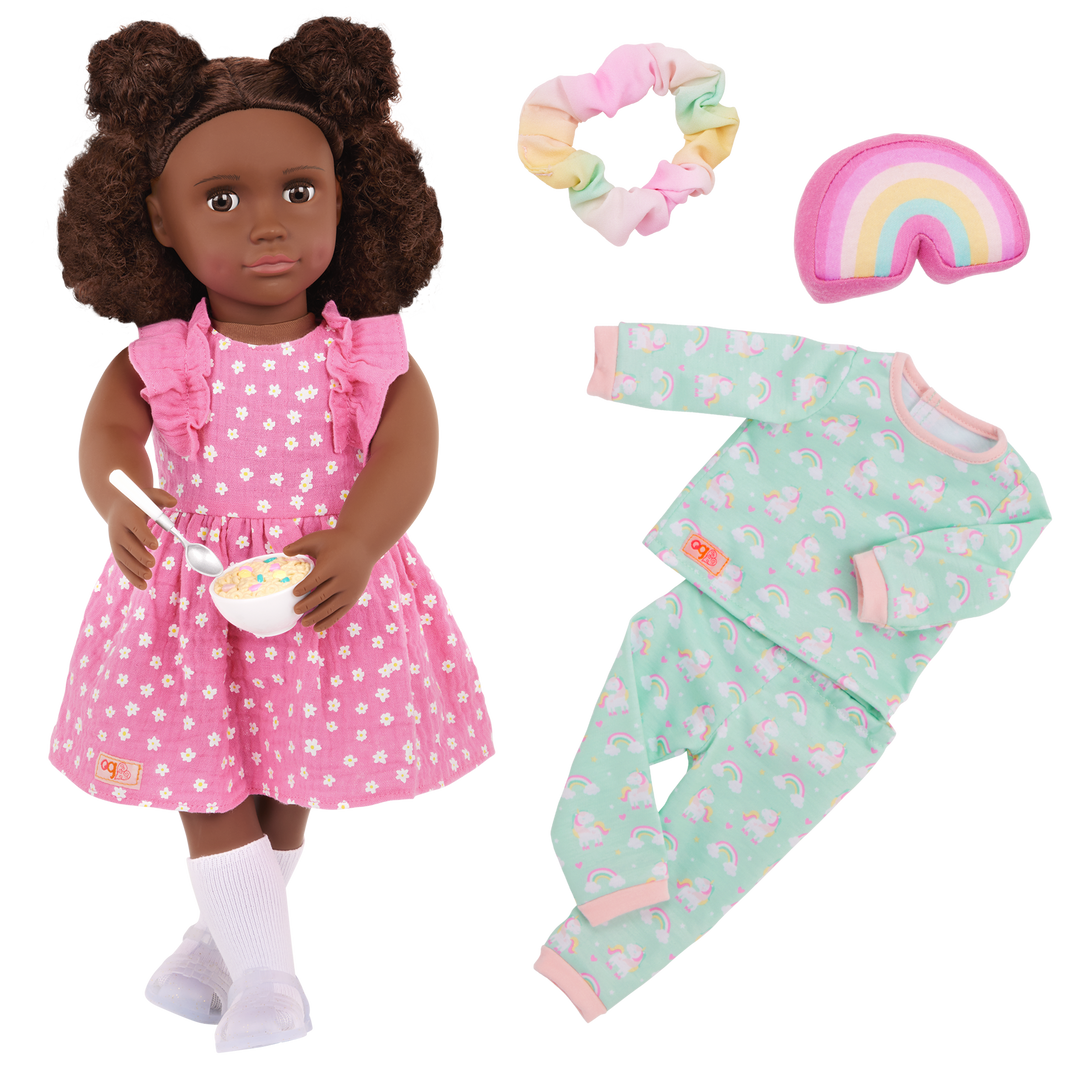 Zoey - 46cm Sleepover Doll - OG Doll with Brown Hair & Eyes - Two Doll Outfits - Toys & Gifts for Kids - 3 Years + - Our Generation