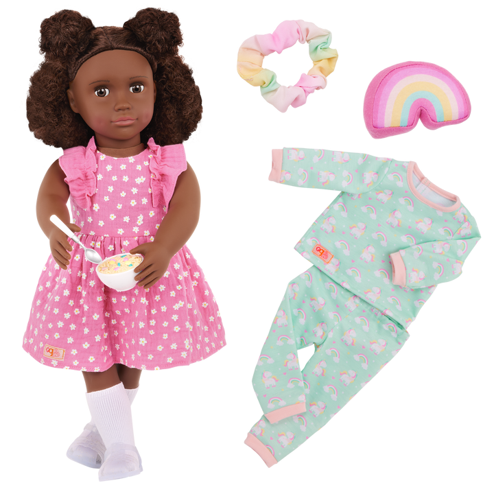 Zoey - 46cm Sleepover Doll - OG Doll with Brown Hair & Eyes - Two Doll Outfits - Toys & Gifts for Kids - 3 Years + - Our Generation